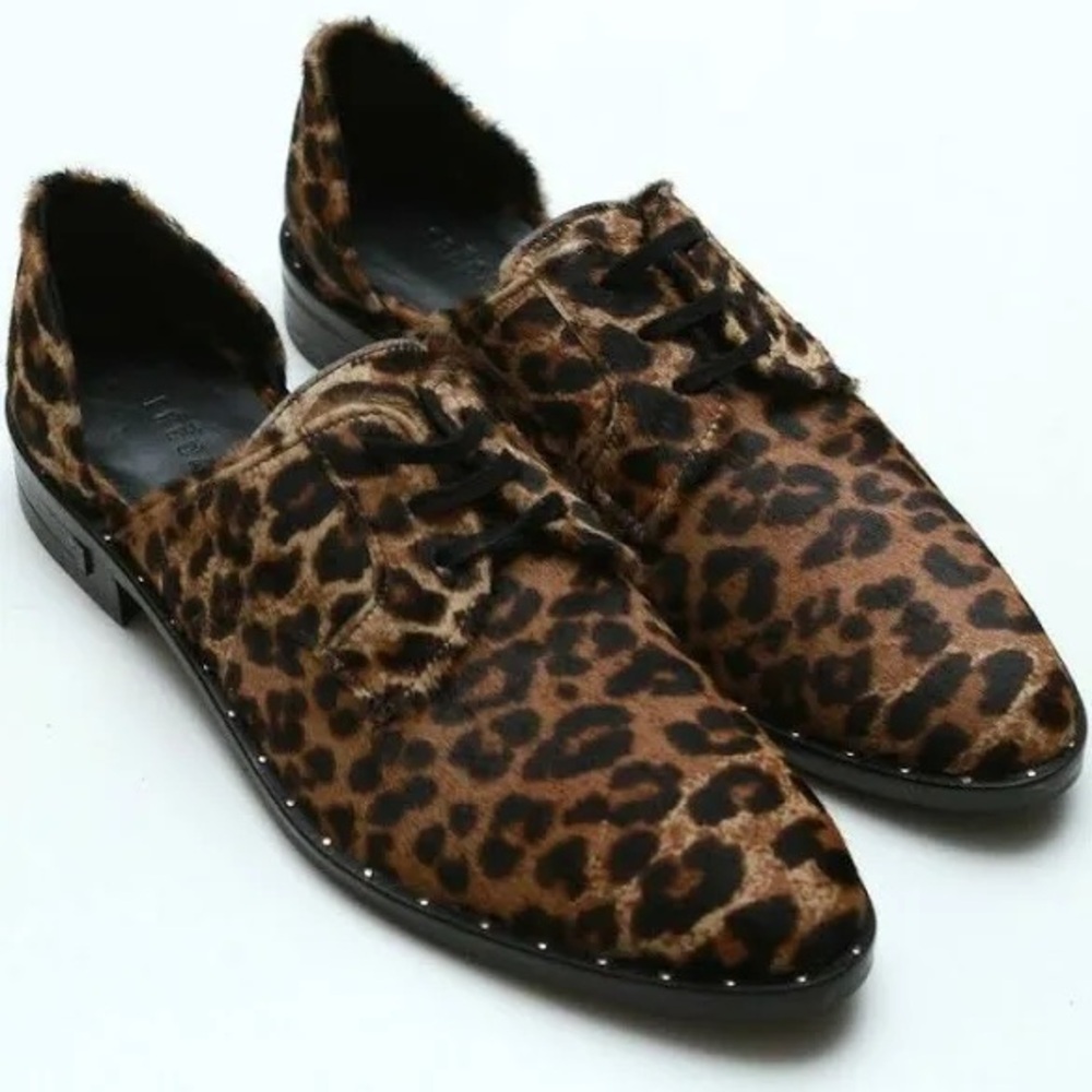 Freda Salvador Leopard d’Orsay Calf Hair Oxford Loafers sz 8